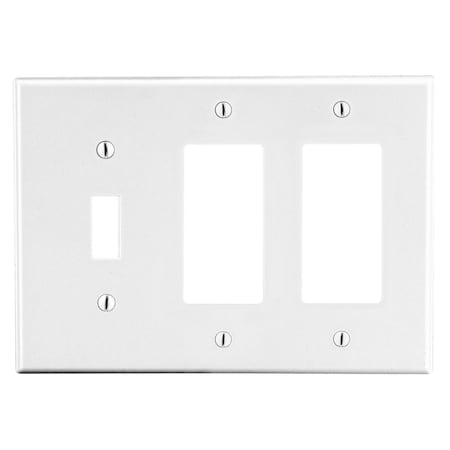 Hubbell Wiring Device-Kellems Wallplate, 3- Gang, 1) Toggle 2) Decorator, White P1262W